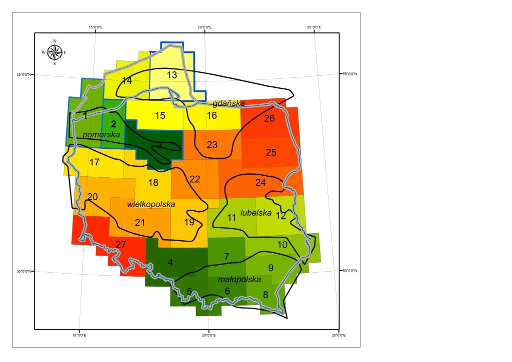 Mapa obszarów objętych etapami prac w zadaniu „Integracja danych geologiczno-złożowych dotyczących systemów węglowodorowych Polski, ich uzupełnianie i analiza w kontekście bezpieczeństwa energetycznego – zadanie ciągłe PSG”