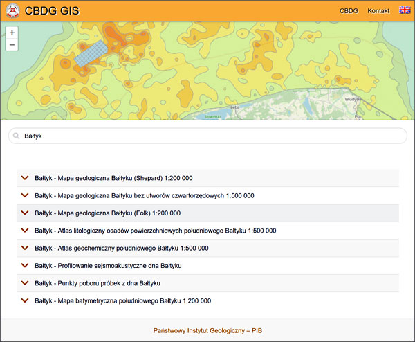Marine geology data in the CBDG GIS application