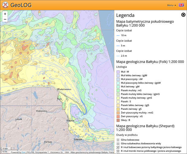 Marine geology data in the GeoLOG application