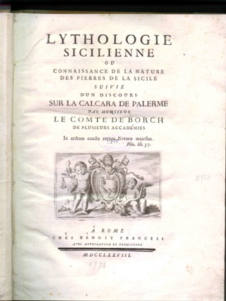 Karta tytułowa "Lythologie sicilienne ou connaisance de la nature des pierres de la Sicile"