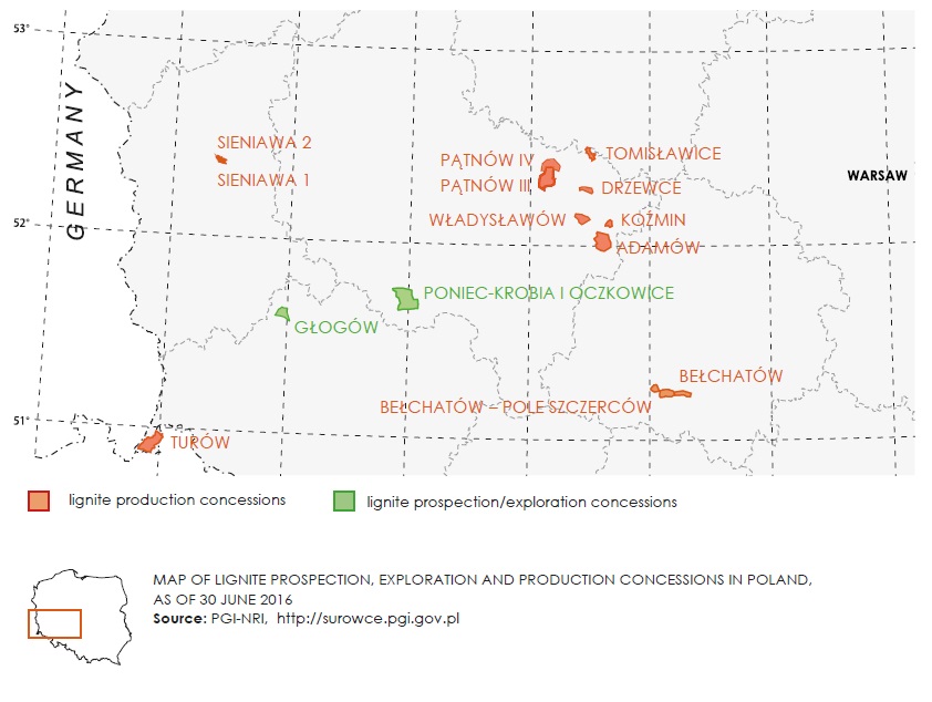 wegiel brunatny koncesje mapa