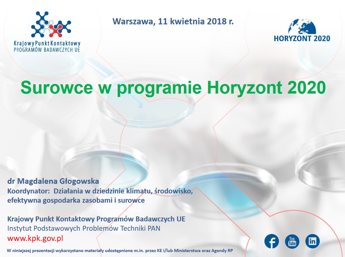 Prezentacja Magdaleny Głogowskiej "Surowce w programie Horyzont 2020"