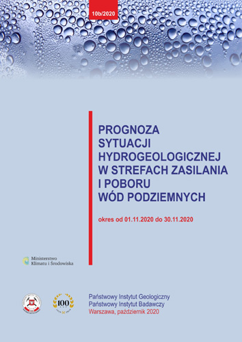 Prognoza sytuacji hydrogeologicznej w strefach zasilania i poboru wód podziemnych 01.11.2020 - 31.11.2020 - okładka