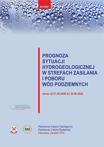 Okładka wydawnictwa Prognoza sytuacji hydrogeologicznej w strefach zasilania i poboru wód podziemnych w okresie od 1 września 2020 roku do 30 września 2020 roku