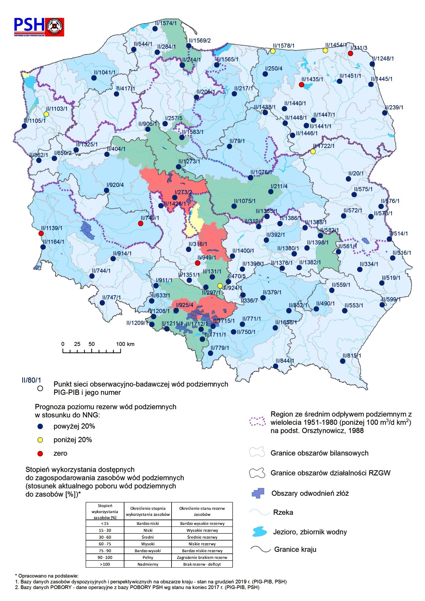 Prognoza poziomu rezerw wód podziemnych w odniesieniu do najniższego zaobserwowanego w wieloleciu położenia zwierciadła wód (NNG) – styczeń 2021 r.