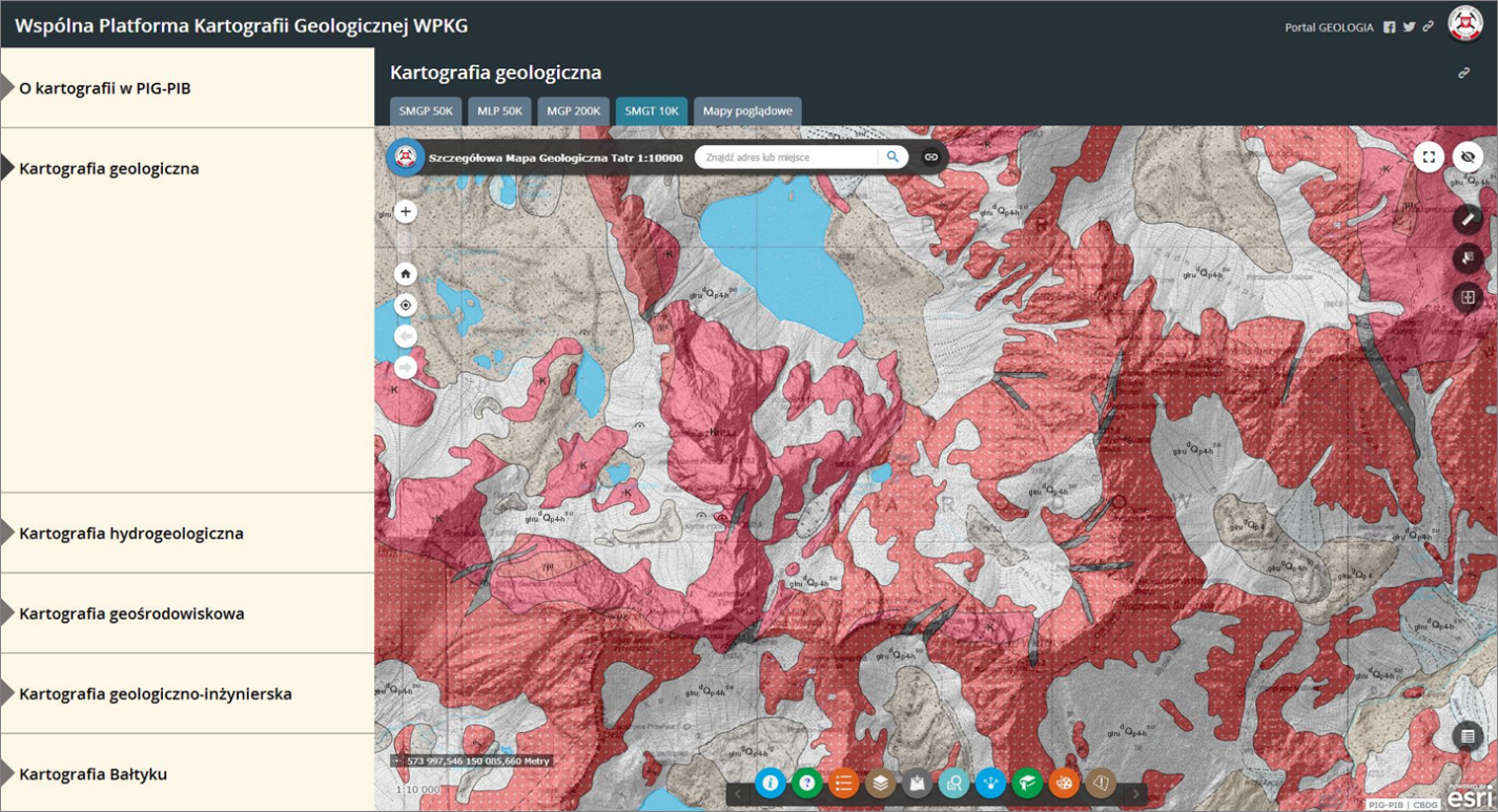 Ekran testowej wersji aplikacji internetowej dla Wspólnej Platformy Kartografii Geologicznej