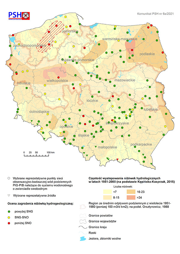  Ocena zagrożenia niżówką hydrogeologiczną w sierpniu 2021 r.