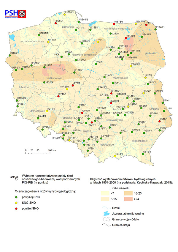 Prognoza poziomu rezerw wód podziemnych w odniesieniu do najniższego zaobserwowanego w wieloleciu położenia zwierciadła wód (NNG) na maj 2021 r.