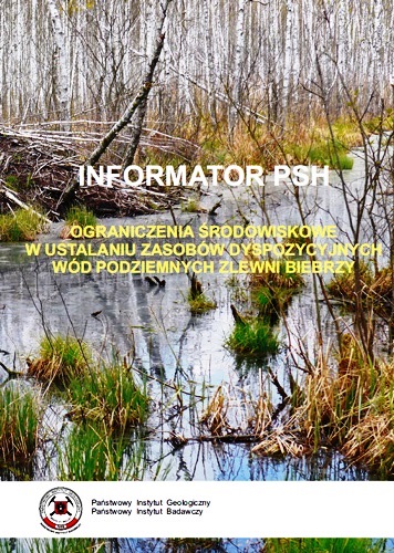 Okładka Informator PSH pt. „Ograniczenia środowiskowe w ustalaniu zasobów dyspozycyjnych wód podziemnych zlewni Biebrzy”