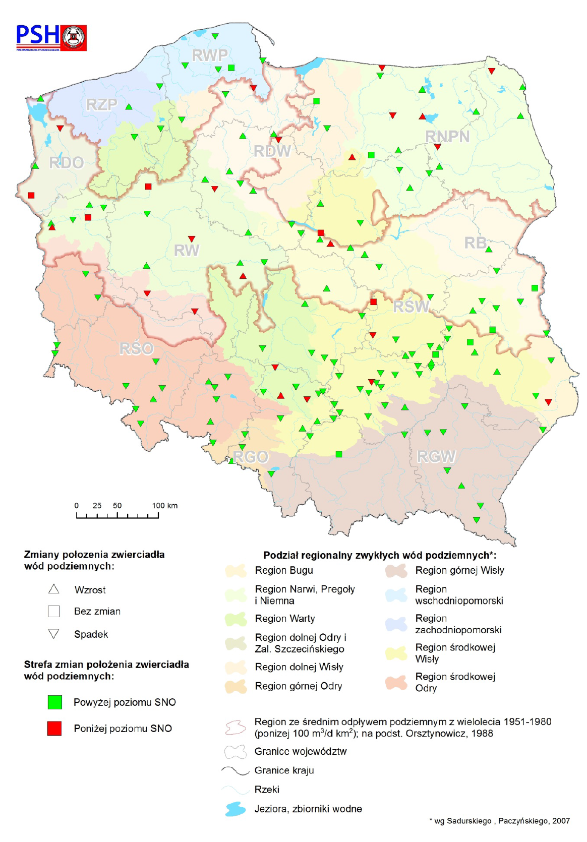 Zmiana położenia zwierciadła wody podziemnej w objętych analizą punktach sieci obserwacyjno-badawczej wód podziemnych w grudniu 2020 r.