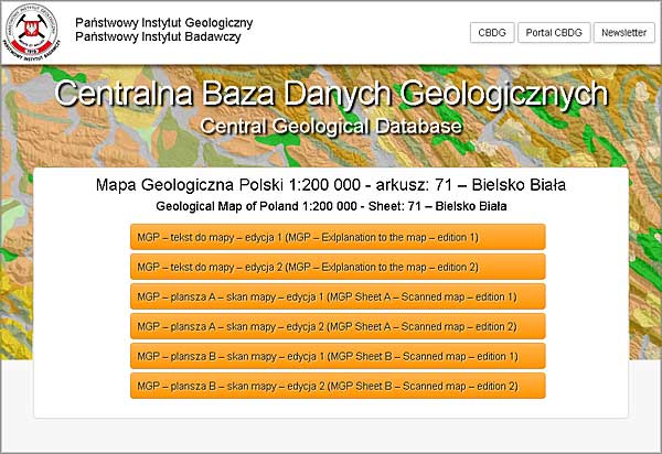 Mapy i teksty arkusza MGP 1:200 000 Bielsko-Biała (źródło: CBDG)