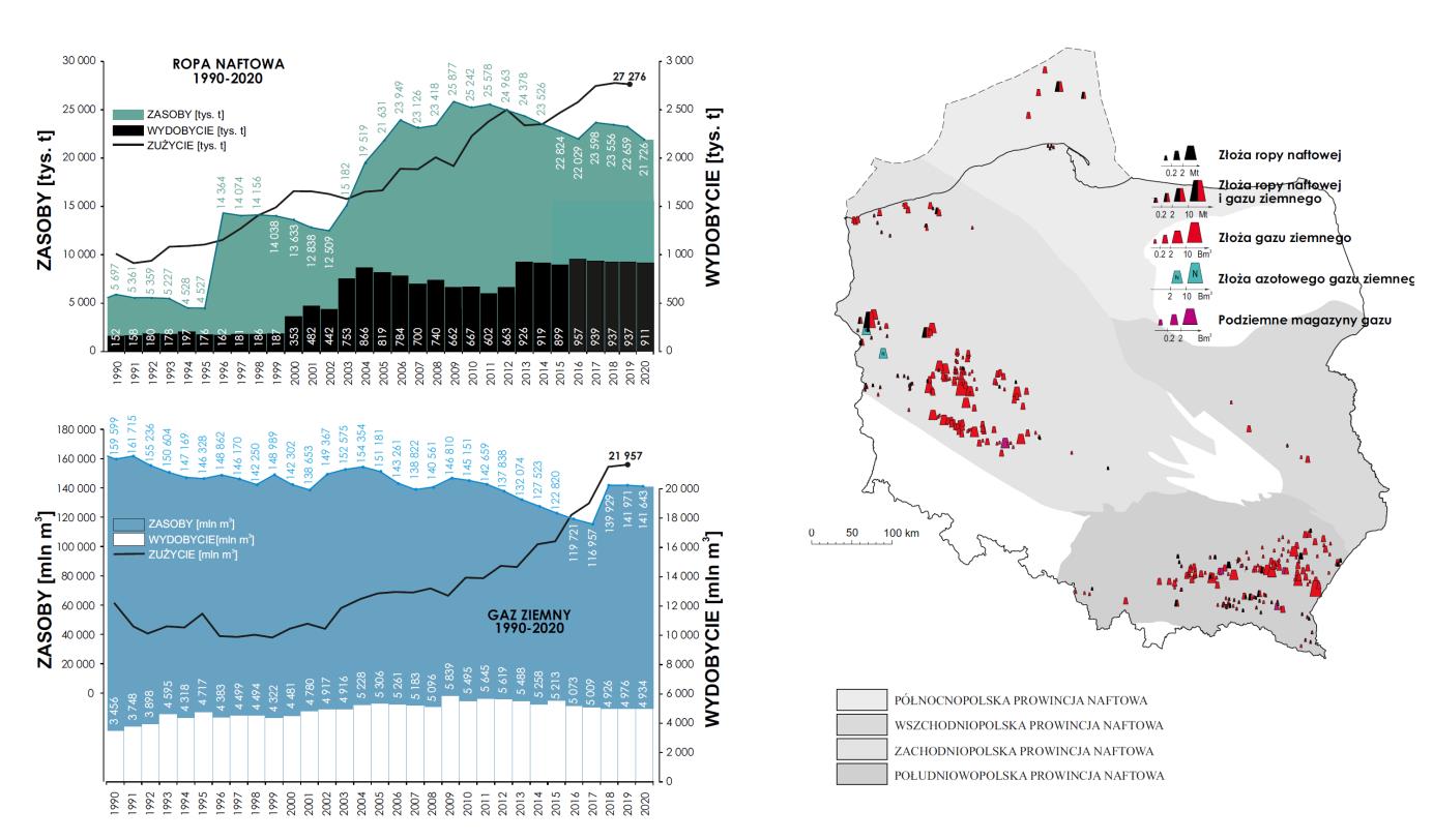 Struktura zasobów i wydobycia ropy naftowej i gazu ziemnego w Polsce