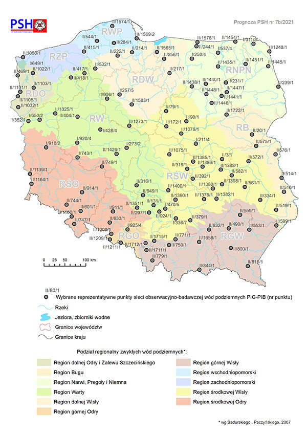 Lokalizację punktów sieci obserwacyjno-badawczej wód podziemnych, dla których wykonano symulacje rozwoju sytuacji hydrogeologicznej