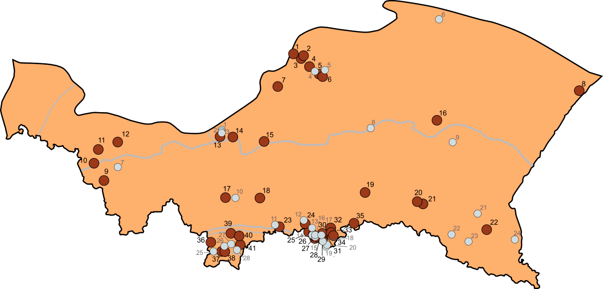 Lokalizacja złóż wód leczniczych (użytkowanych i nieużytkowanych) na obszarze Karpat