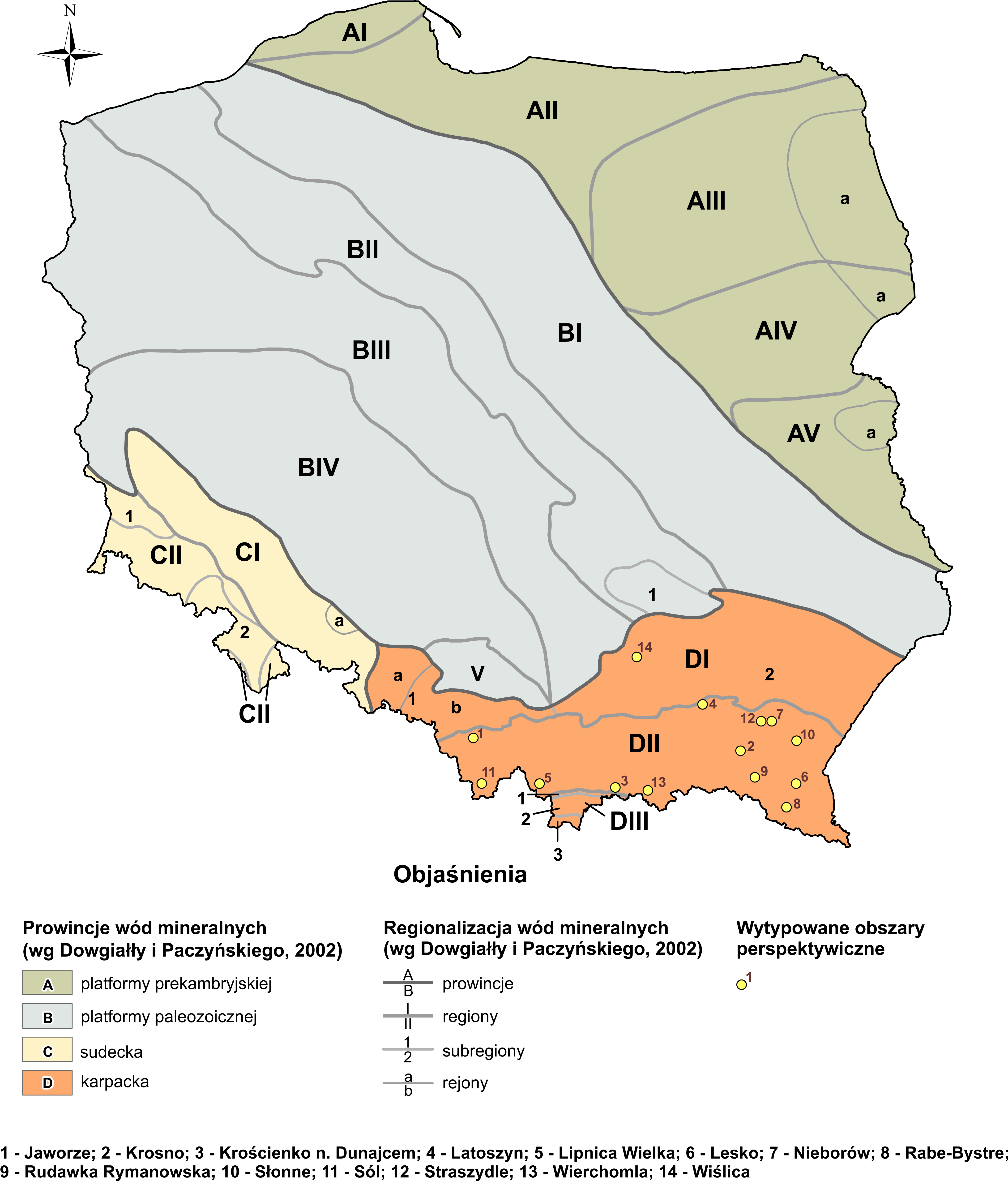 Lokalizacja złóż wód leczniczych (użytkowanych i nieużytkowanych) na obszarze Karpat
