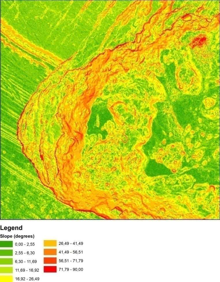 Przykładowa mapa spadków terenu wykonana z nalotu BSP