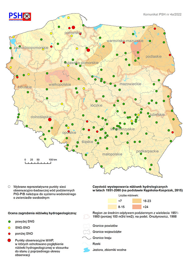 Ocena zagrożenia niżówką hydrogeologiczną w marcu 2022 r.