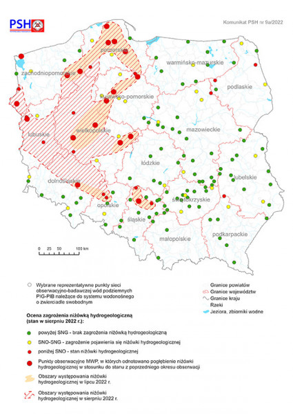 mapka oceny zagrożenia niżówka hydrogeologiczna w sierpniu