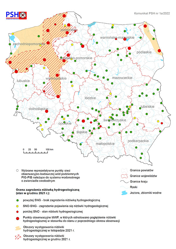 Ocena zagrożenia niżówką hydrogeologiczną w grudniu 2021 r.