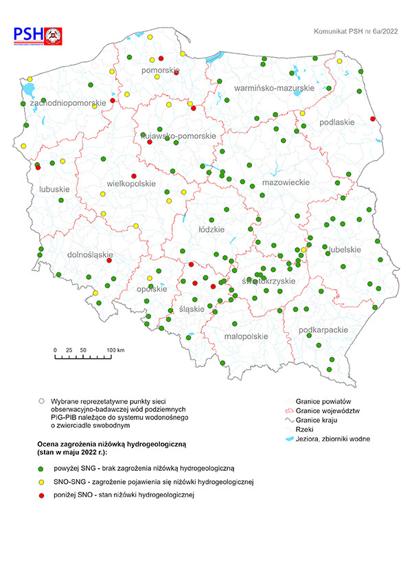 Ocena zagrożenia niżówką hydrogeologiczną w maju 2022 r.