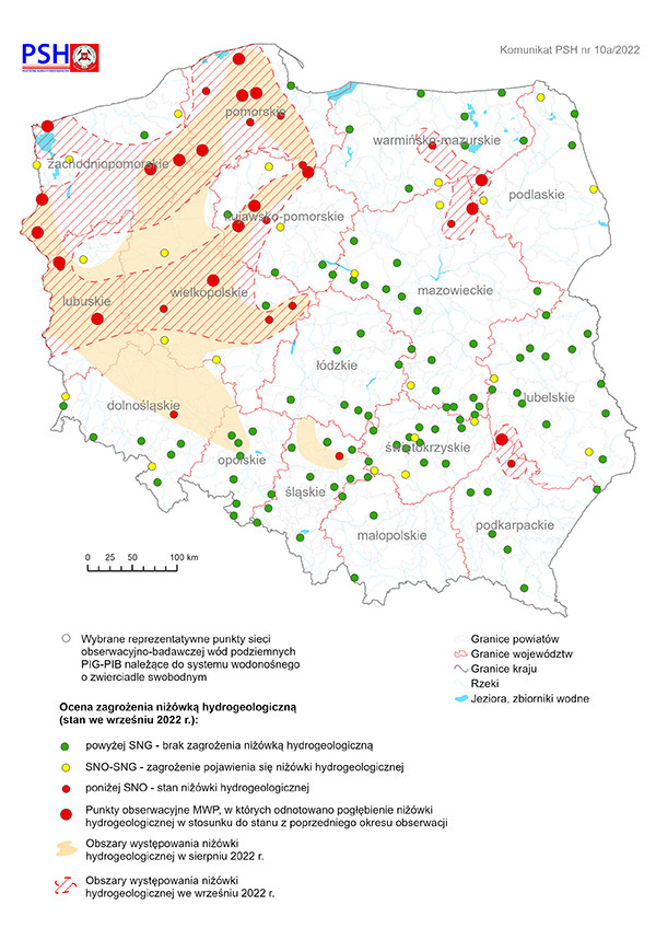 cena zagrożenia niżówką hydrogeologiczną we wrześniu 2022 r.