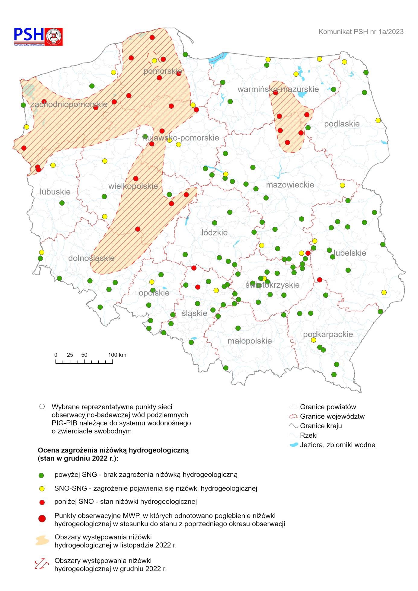 Ocena zagrożenia niżówką hydrogeologiczną w grudniu 2022 r.