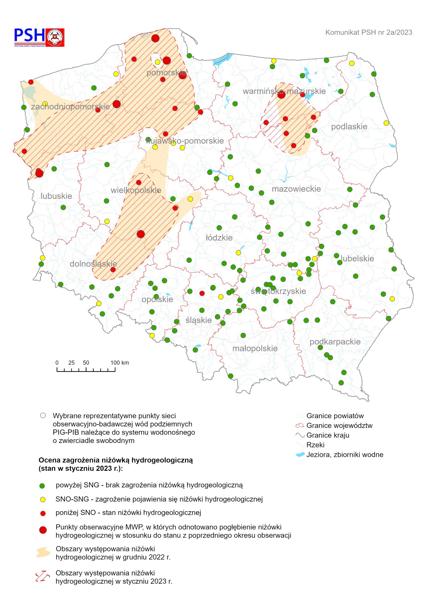 Ocena zagrożenia niżówką hydrogeologiczną w styczniu 2023 r.