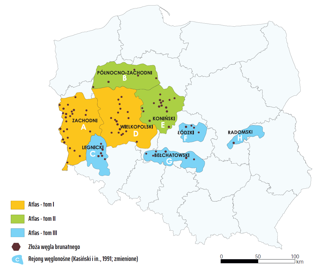 Rejony złóż węgla brunatnego w Polsce