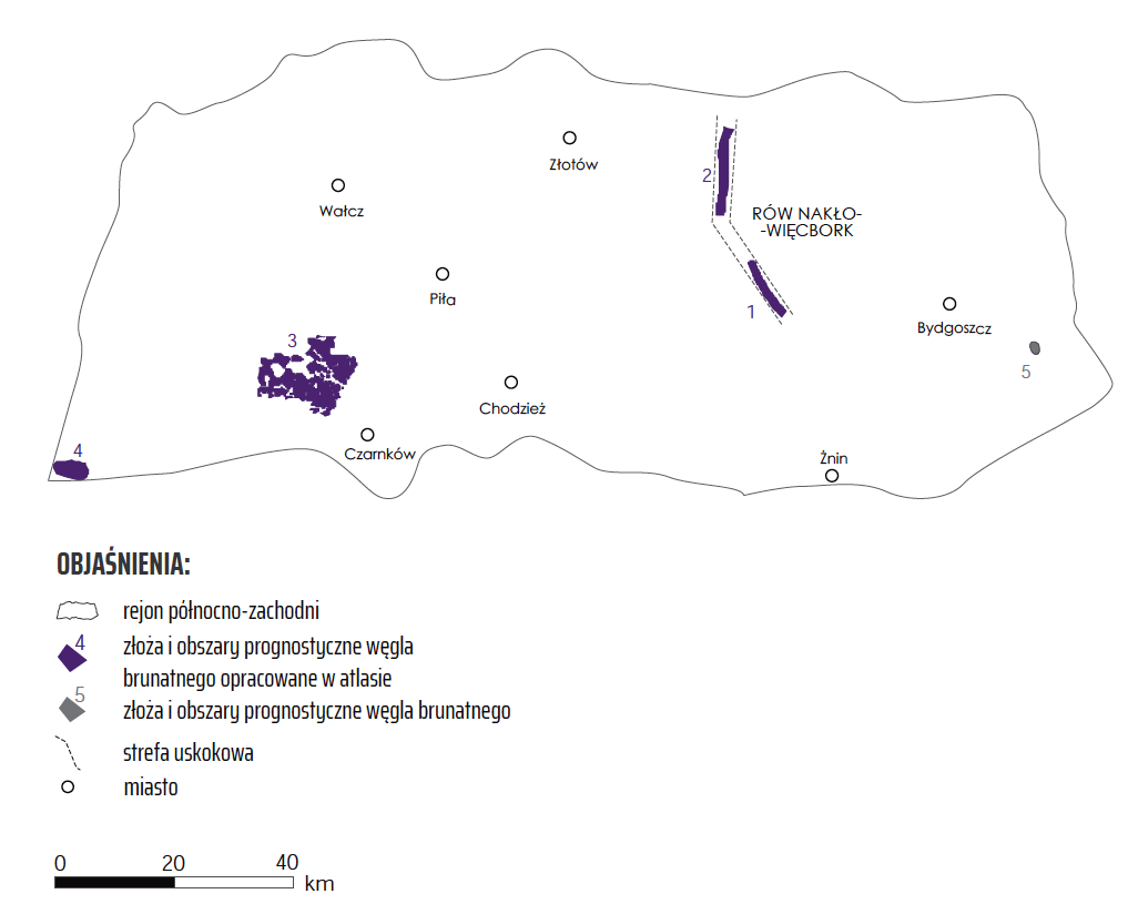 Złoża i obszary prognostyczne węgla brunatnego w rejonie północno-zachodnim