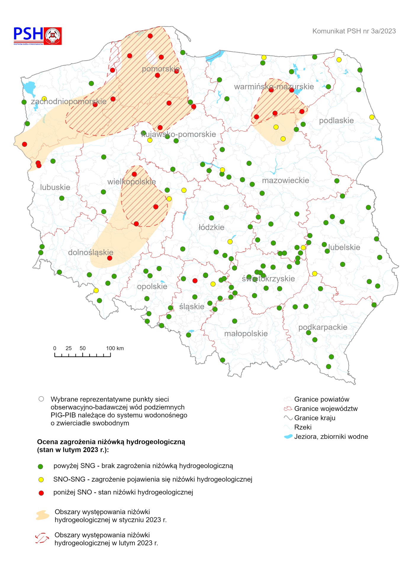 Ocena zagrożenia niżówką hydrogeologiczną w lutym 2023 r.