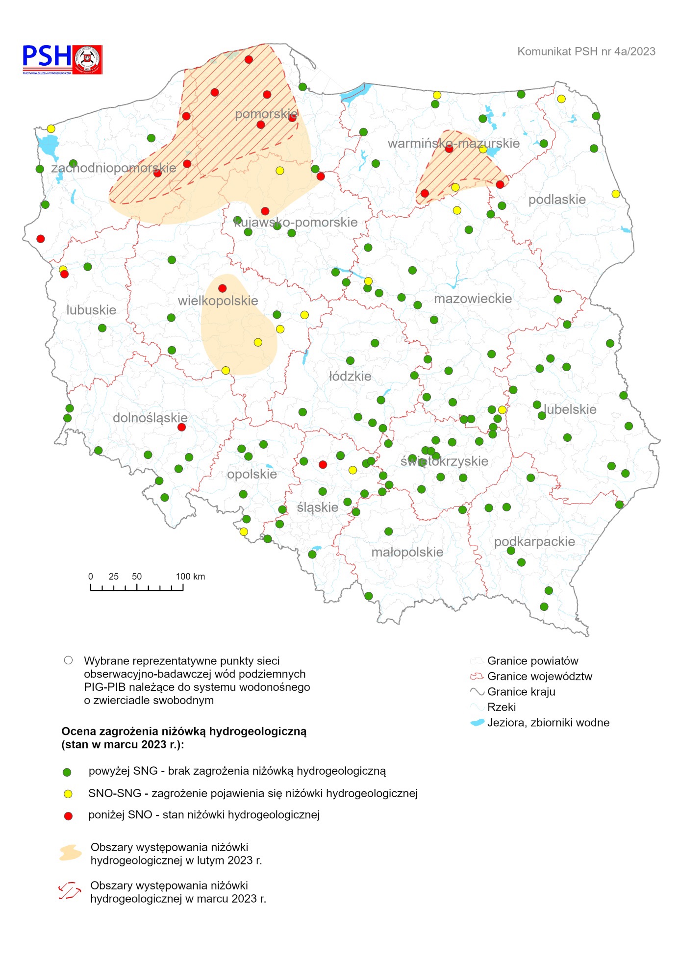 Ocena zagrożenia niżówką hydrogeologiczną w marcu 2023 r.