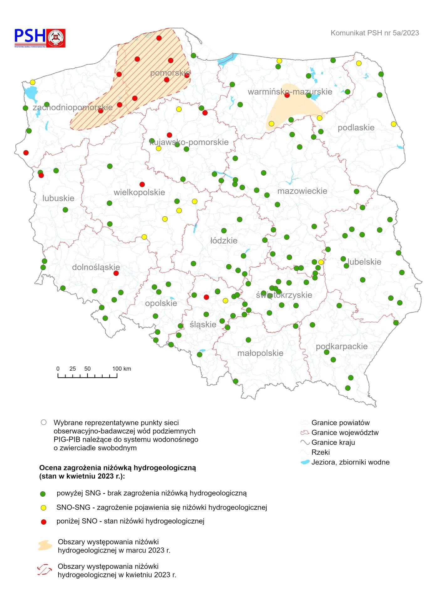 Ocena zagrożenia niżówką hydrogeologiczną w kwietniu 2023 r.