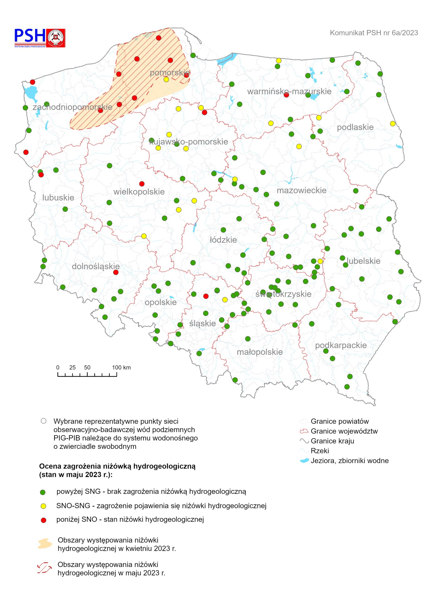 Ocena zagrożenia niżówką hydrogeologiczną w maju 2023 r.