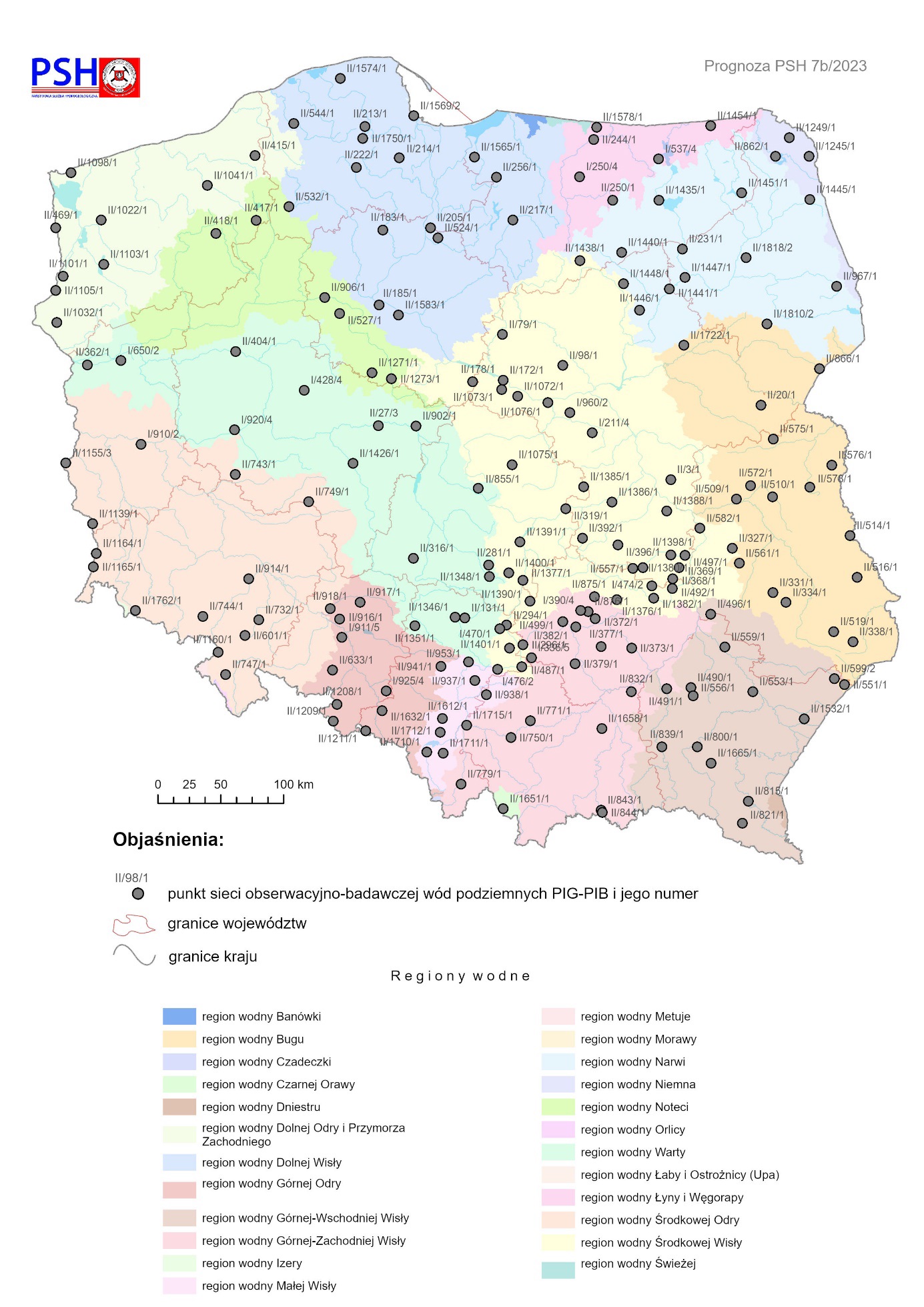 Lokalizacja punktów sieci obserwacyjno-badawczej wód podziemnych, dla których wykonano symulacje rozwoju sytuacji hydrogeologicznej