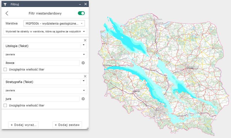 Mapa Polski z dominującym kolorem niebieskim