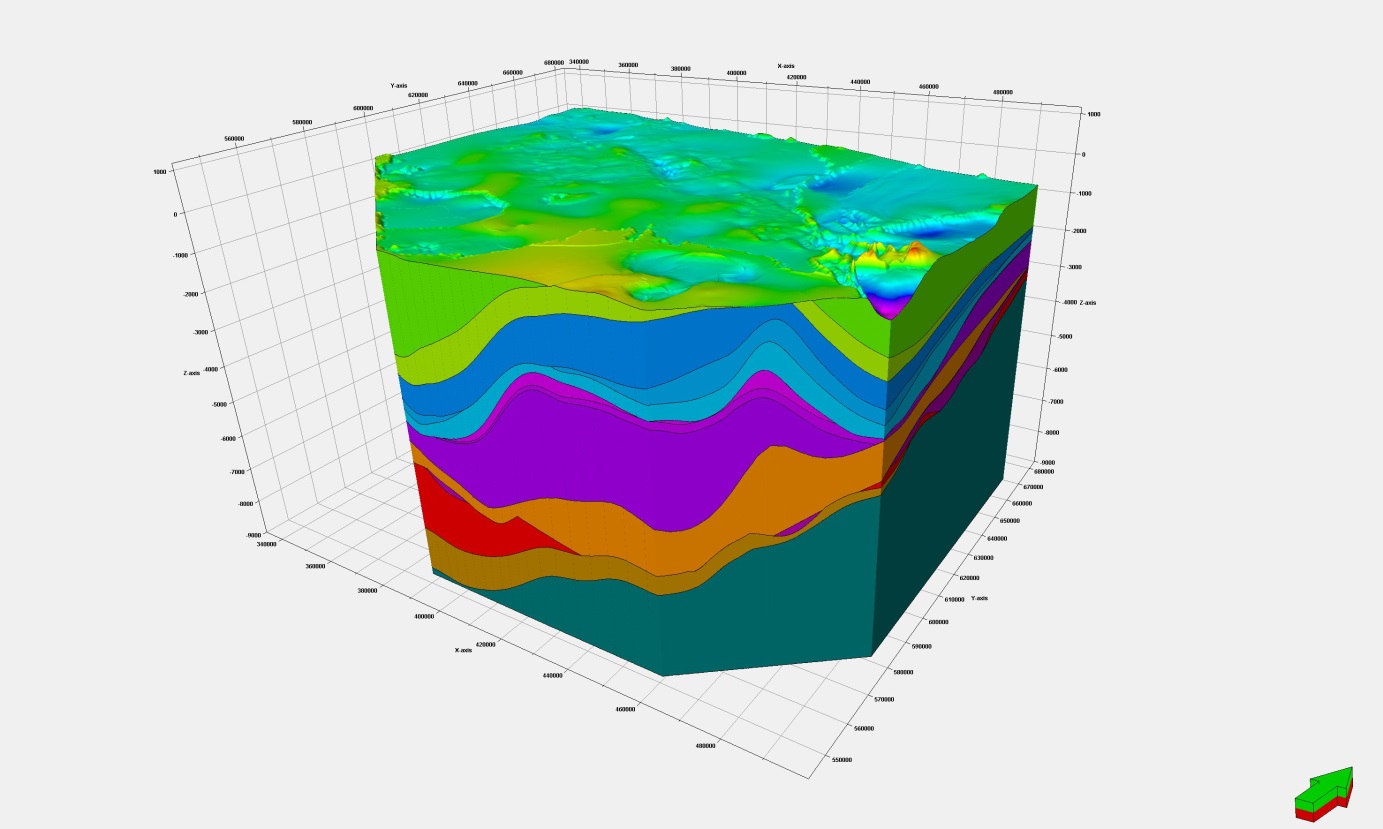 Model strukturalny obszaru nr 3 wykonany w ramach zadania "Integracja danych geologiczno-złożowych dotyczących systemów węglowodorowych Polski, ich uzupełnienie i analiza w kontekście bezpieczeństwa energetycznego – zadanie ciągłe PSG – Obszar nr 3"