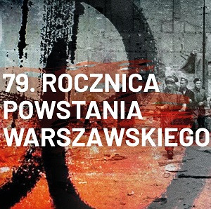 napis 79 rocznica powstania na tle walczacych żołnierzy