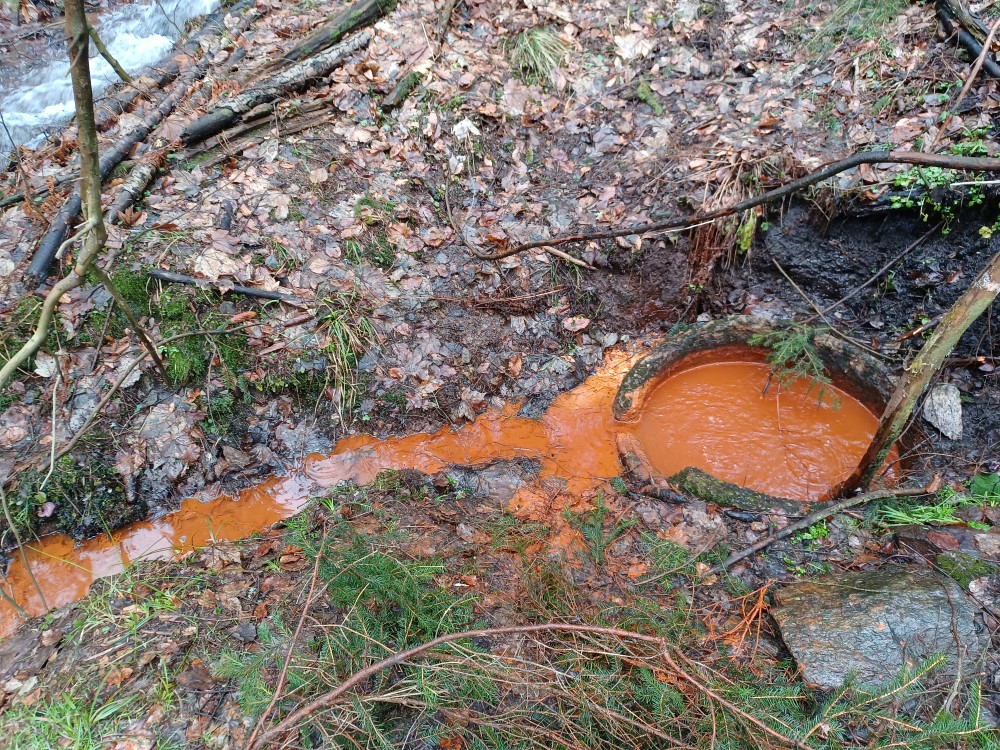 źródło wód mineralnych o rdzawej barwie
