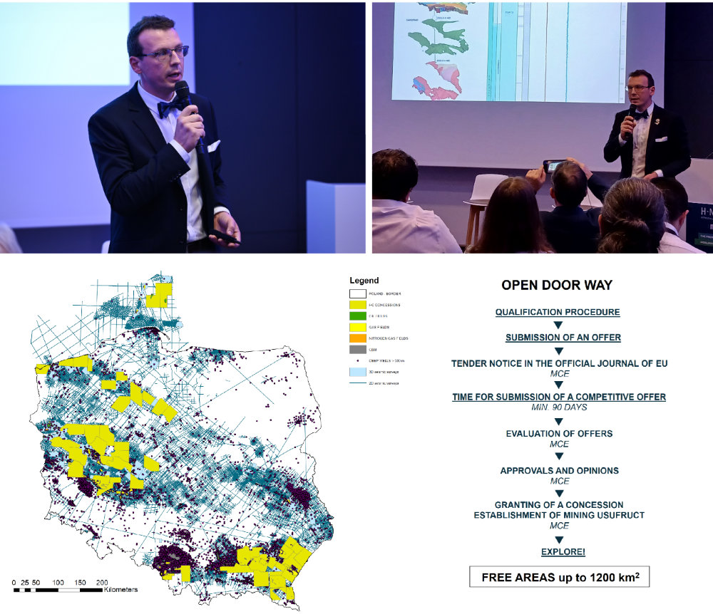 mężczyzna z mikrofonem w ręce podczas prelekcji, na tle ekranu