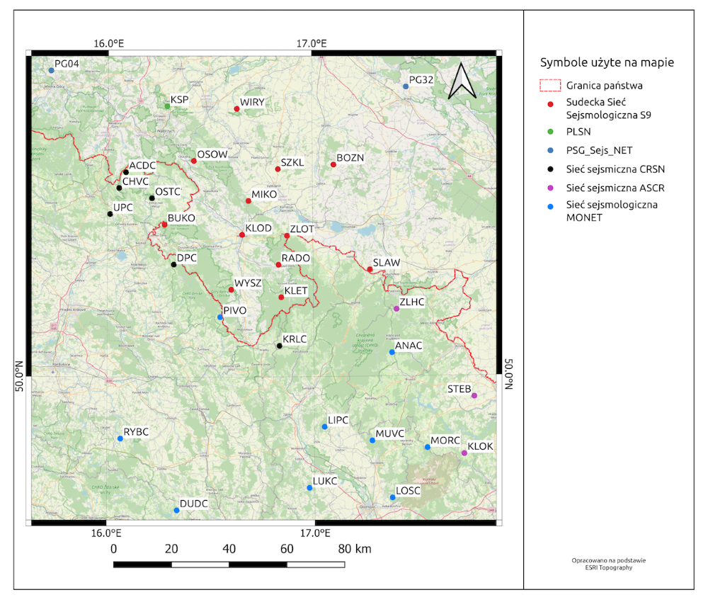 mapa sieci sejsmicznych
