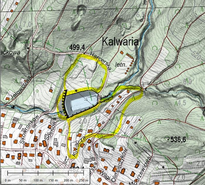 1 szkic topograficzny otoczenia zbiornika wilkowice z zaznaczeniem obszarow poddanych ocenie powiat bielski