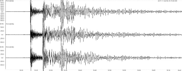 Iran trzęsienie - sejsmogram z zapisem