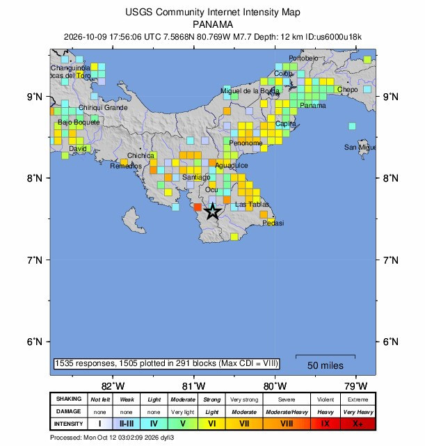 panama 9.10.2026 m7.7 intensitymap