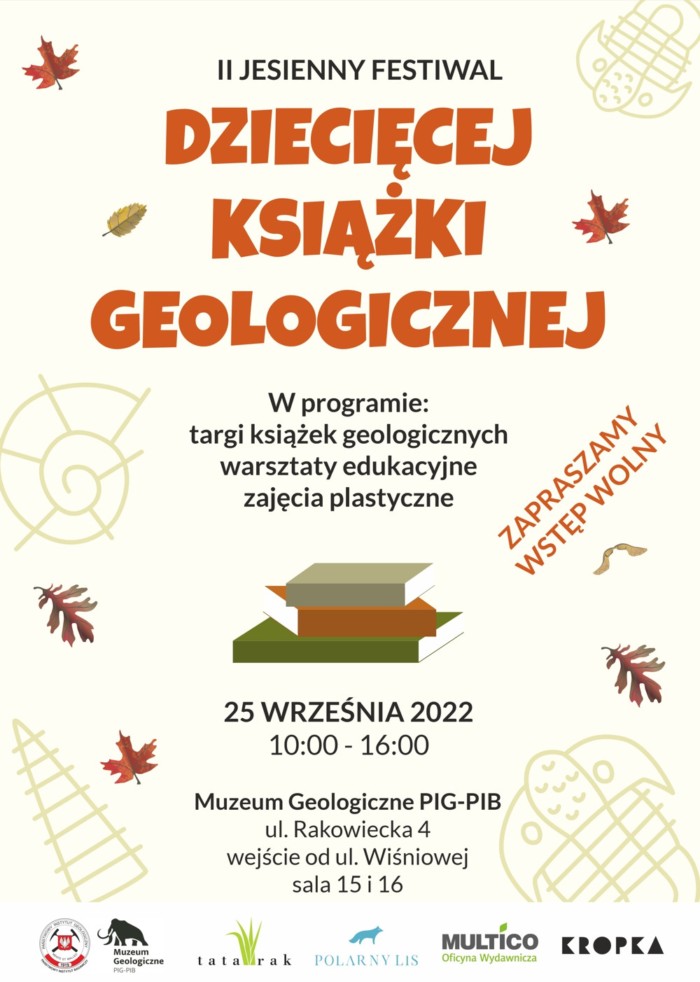 Plakat promujący wydarzenie II Jesienny Festiwal Dziecięcej Książki Geologicznej