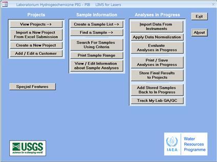 Rzut ekranu z programu komputerowego z  listą funkcjonalności