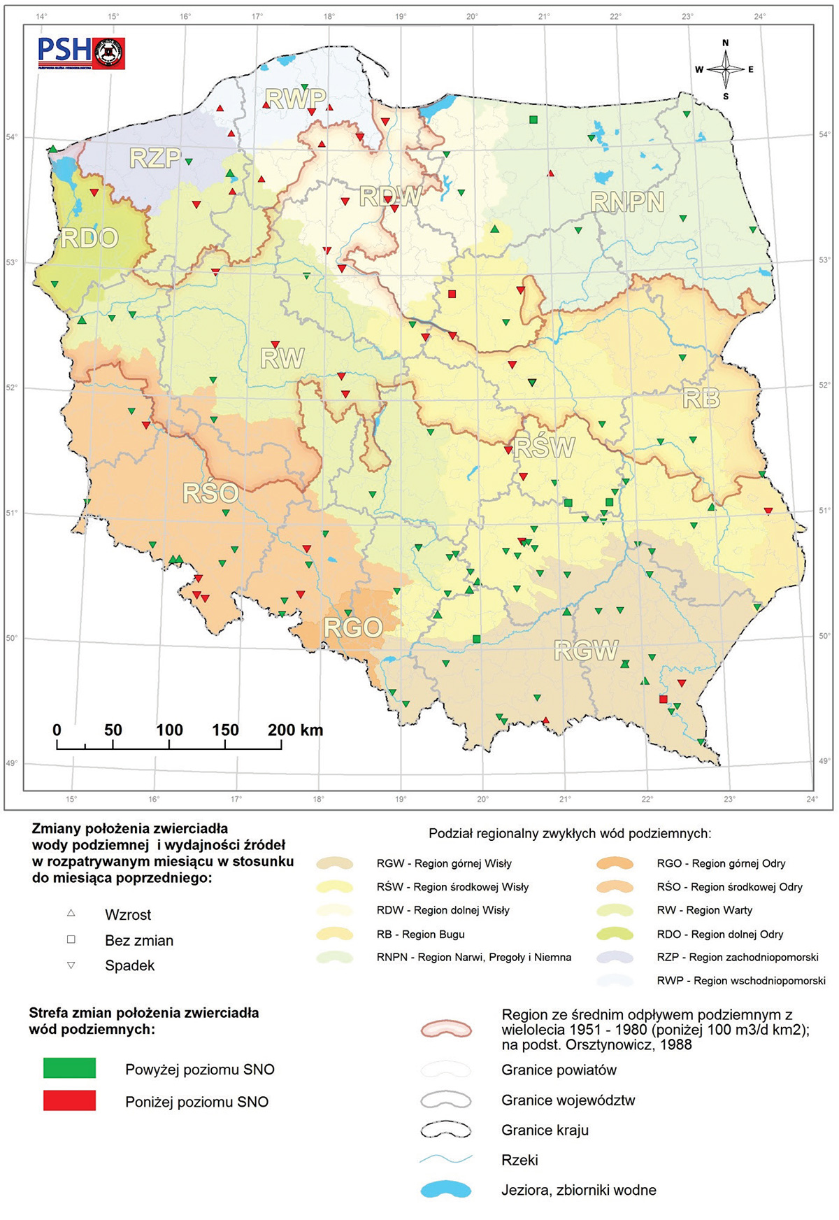 Przykład map zamieszczanych w Komunikatach PSH