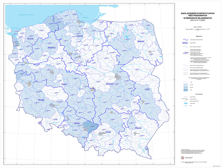 Ryc. 2. Rozkład wielkości zasobów dyspozycyjnych (lokalnie perspektywicznych) w obszarach bilansowych wód podziemnych, stan na 31.12.2025 r.