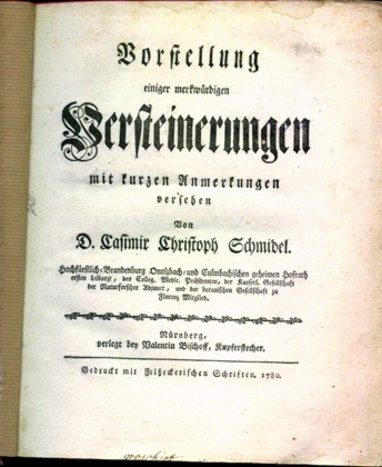 Karta tytułowa "Vorstellung einiger merkwurdigen Versteinerungen mit kurzen Anmerkungen versehe"