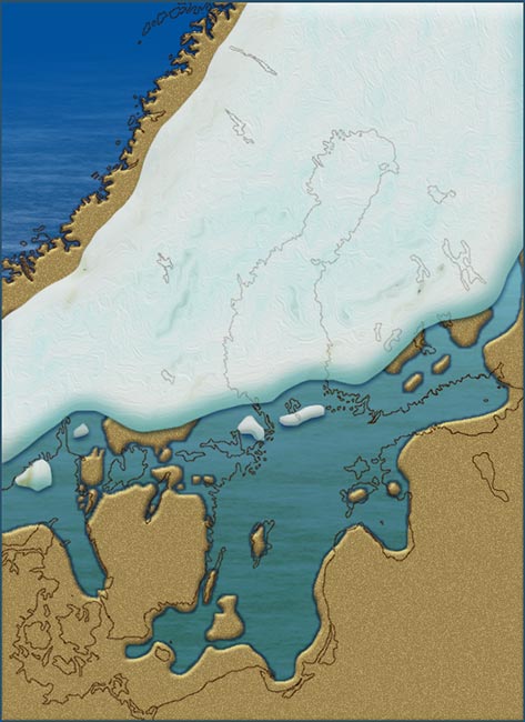 Morze Yoldiowe ok. 11,5 tys. lat temu - w fazie minimalnego poziomu wód i zasięgu