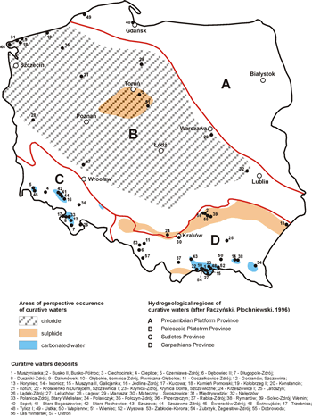 Occurrence of particular chemical types of curative and mineralised waters